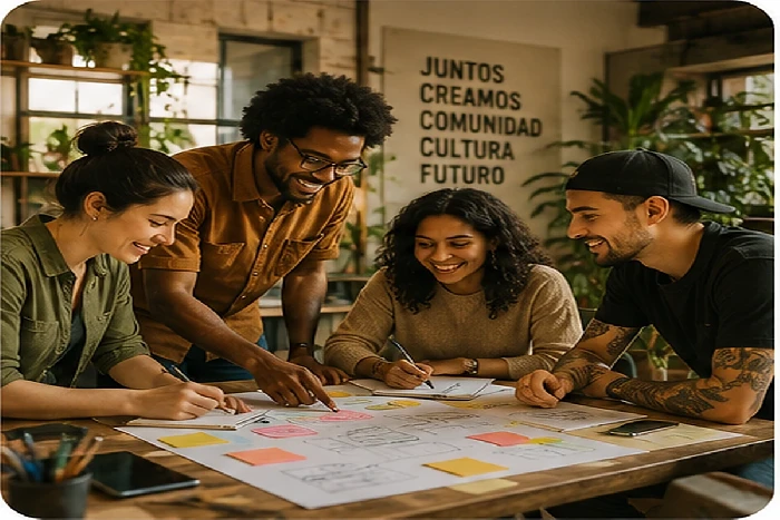 Personas trabajando juntas en un proceso colectivo