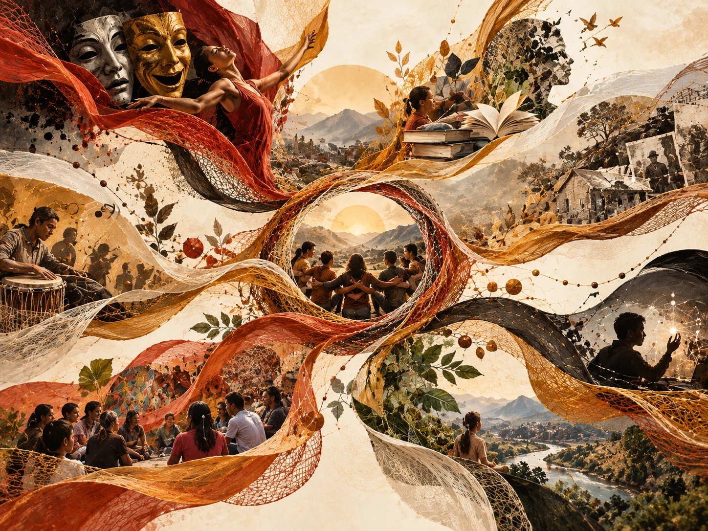 Representación visual de Funtemilla como un espacio donde el arte, la cultura, el conocimiento y la comunidad se relacionan para abrir diferentes caminos de transformación social.